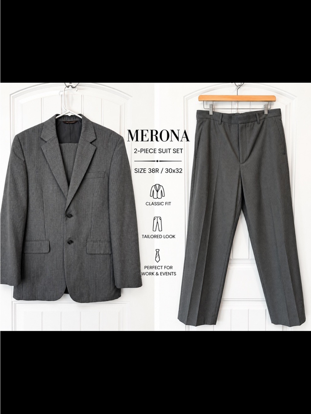 Merona Men's Gray Pinstripe Two-Piece Suit Jacket & Pants